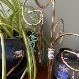 Handmade wooden Green Swirl Earrings